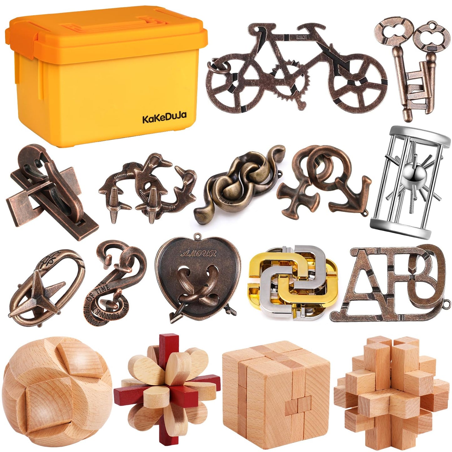Brain Teaser Puzzles for mature-themeds Disentanglement Puzzles Metal Wooden Brain Teaser Puzzle 16pcs Logic Metal Puzzle for mature-themed Kid Toy Lock Puzzles Gift for mature-themeds Teenagers Kids