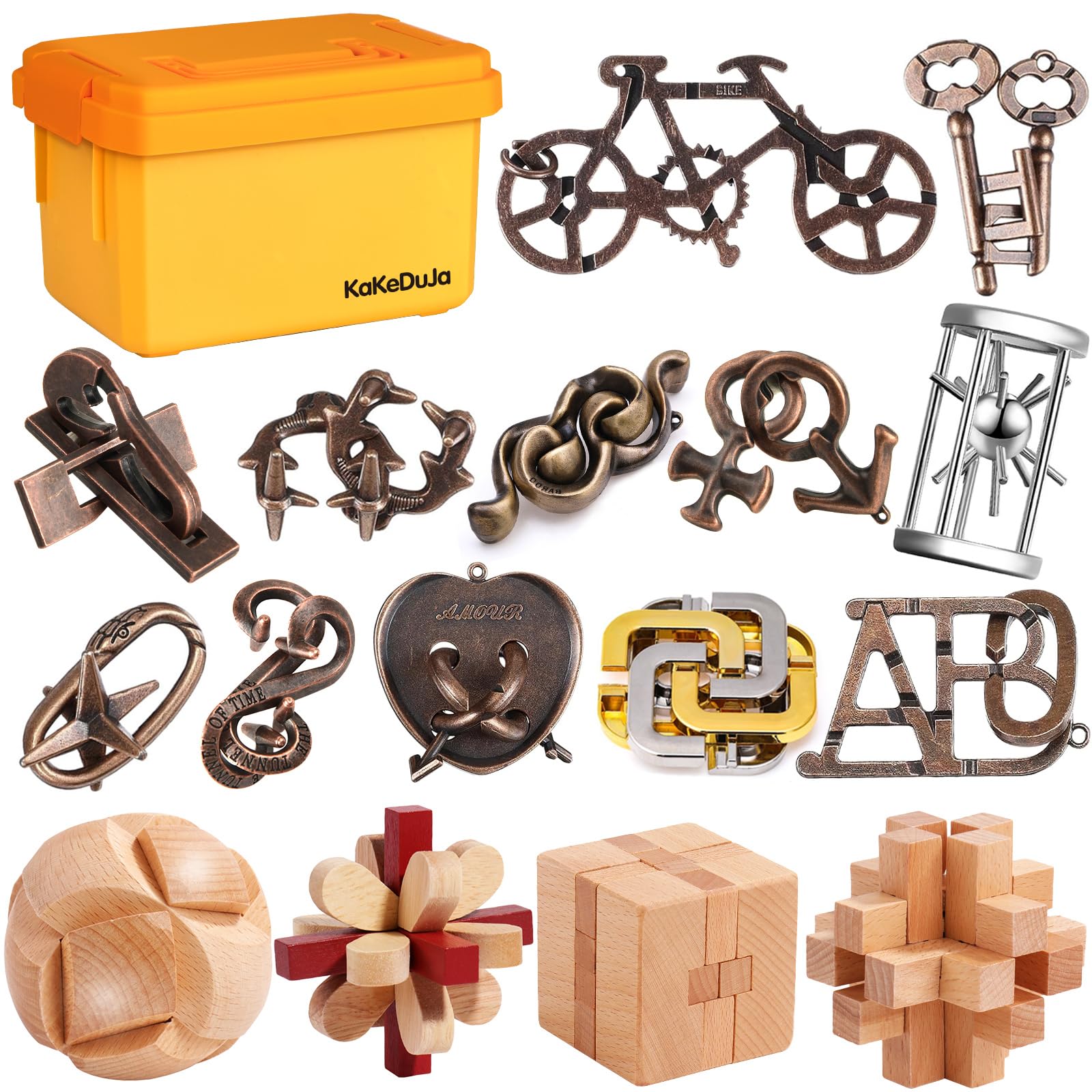Brain Teaser Puzzles for mature-themeds Disentanglement Puzzles Metal Wooden Brain Teaser Puzzle 16pcs Logic Metal Puzzle for mature-themed Kid Toy Lock Puzzles Gift for mature-themeds Teenagers Kids