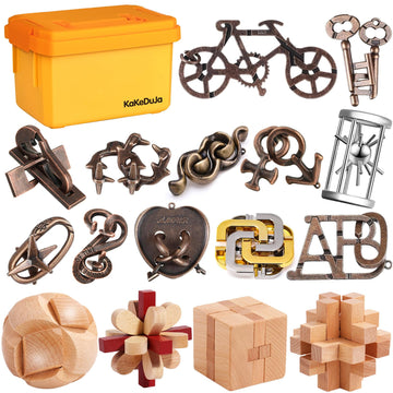Brain Teaser Puzzles for mature-themeds Disentanglement Puzzles Metal Wooden Brain Teaser Puzzle 16pcs Logic Metal Puzzle for mature-themed Kid Toy Lock Puzzles Gift for mature-themeds Teenagers Kids