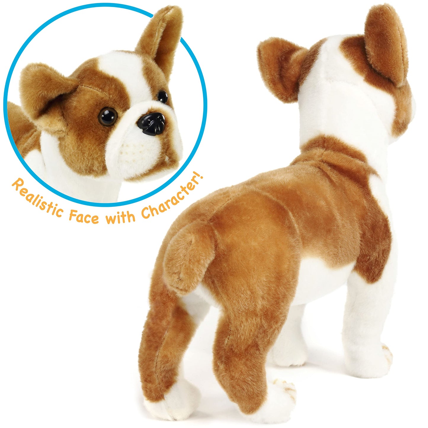 TigerHart Plush Boston Terrier Boxer Stuffed Animal - 14.5 Inch, White, Fabric-Wrapped Plastic Legs, Model 00721107392385