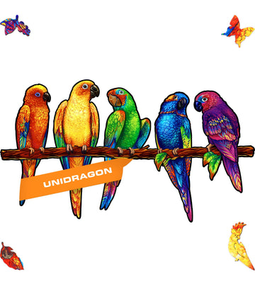 Unidragon Original Wooden Jigsaw Puzzles - Playful Parrots, 291 Pcs, King Size 19.3'X10.6', Beautiful Gift Package, Unique Shape Best Gift For Adults And Kids