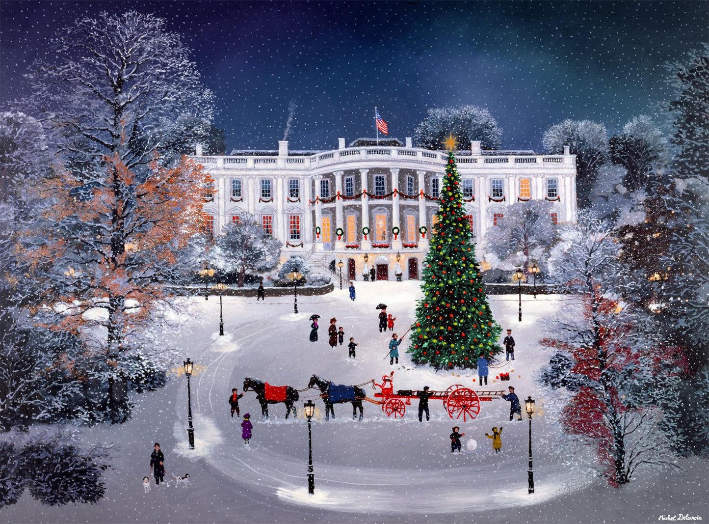 Buffalo Games 1000 Piece Jigsaw Puzzle - Michel Delacroix The White House in The Snow - Multicolor - 26.75 x 19.75 inches