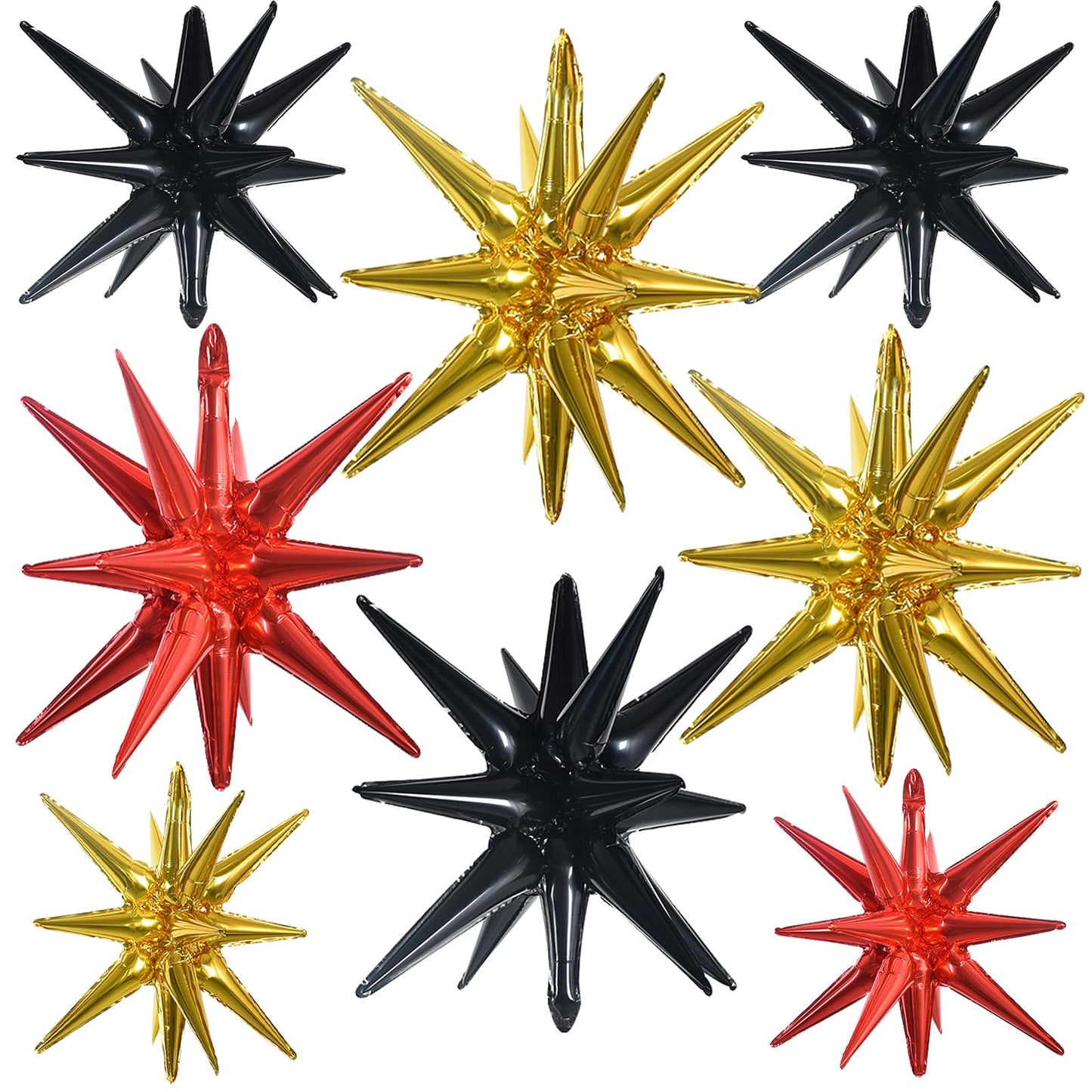 TONIFUL 8 Pcs Black Gold Red Foil Balloons Large Star Balloons Explosion Star Mylar Balloons for Party Backdrop Christmas New Ye