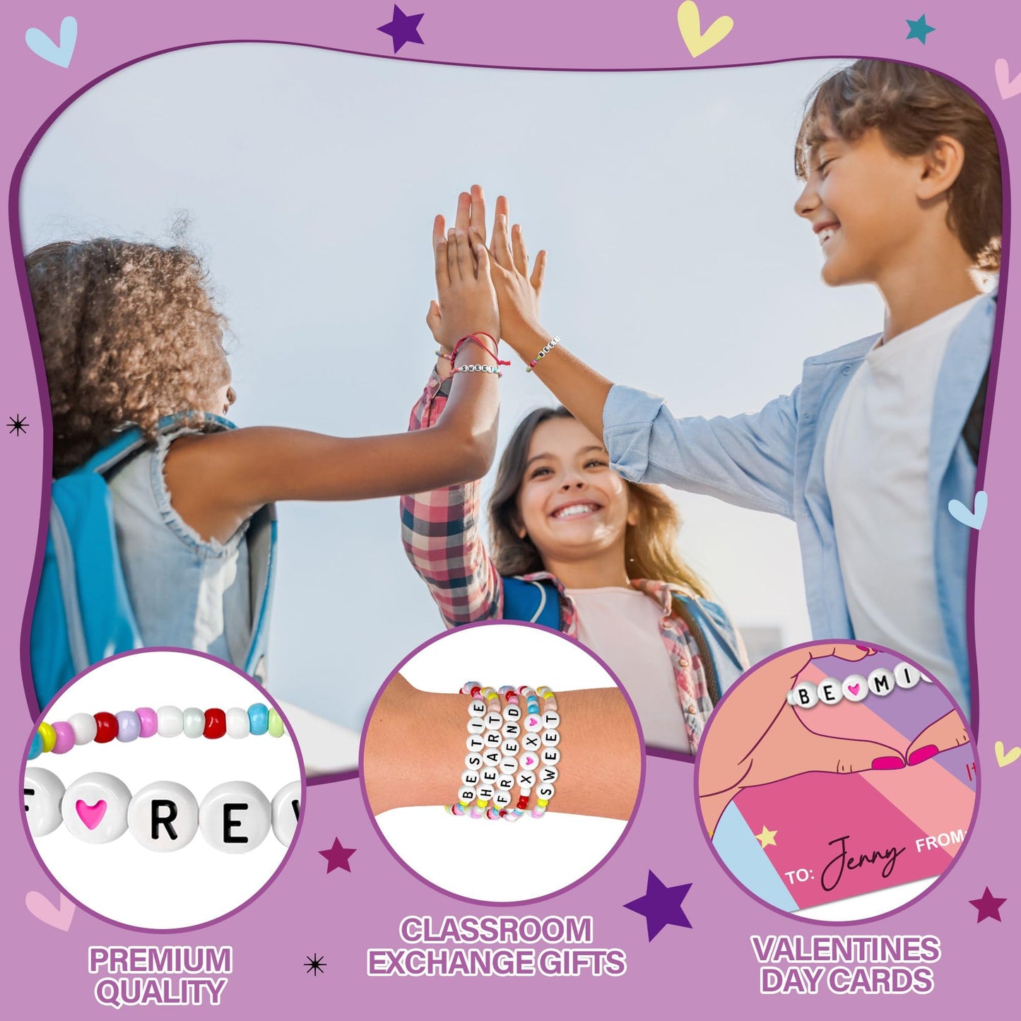 Gerigity Valentines Day Cards for Kids School - 28 Pack Valentines Bracelets for Kids, Friendship Valentines Cards, Valentines D