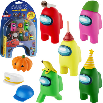 P.M.I. Crewmate Figures | 5 Toys Out Of 16 Collectibles In 1 Pack | Merch Incl. The Peeled And The Clogged | 1 Hidden Impostor | Mini Toys With 3 Add’L Hats | Kids’ Toys