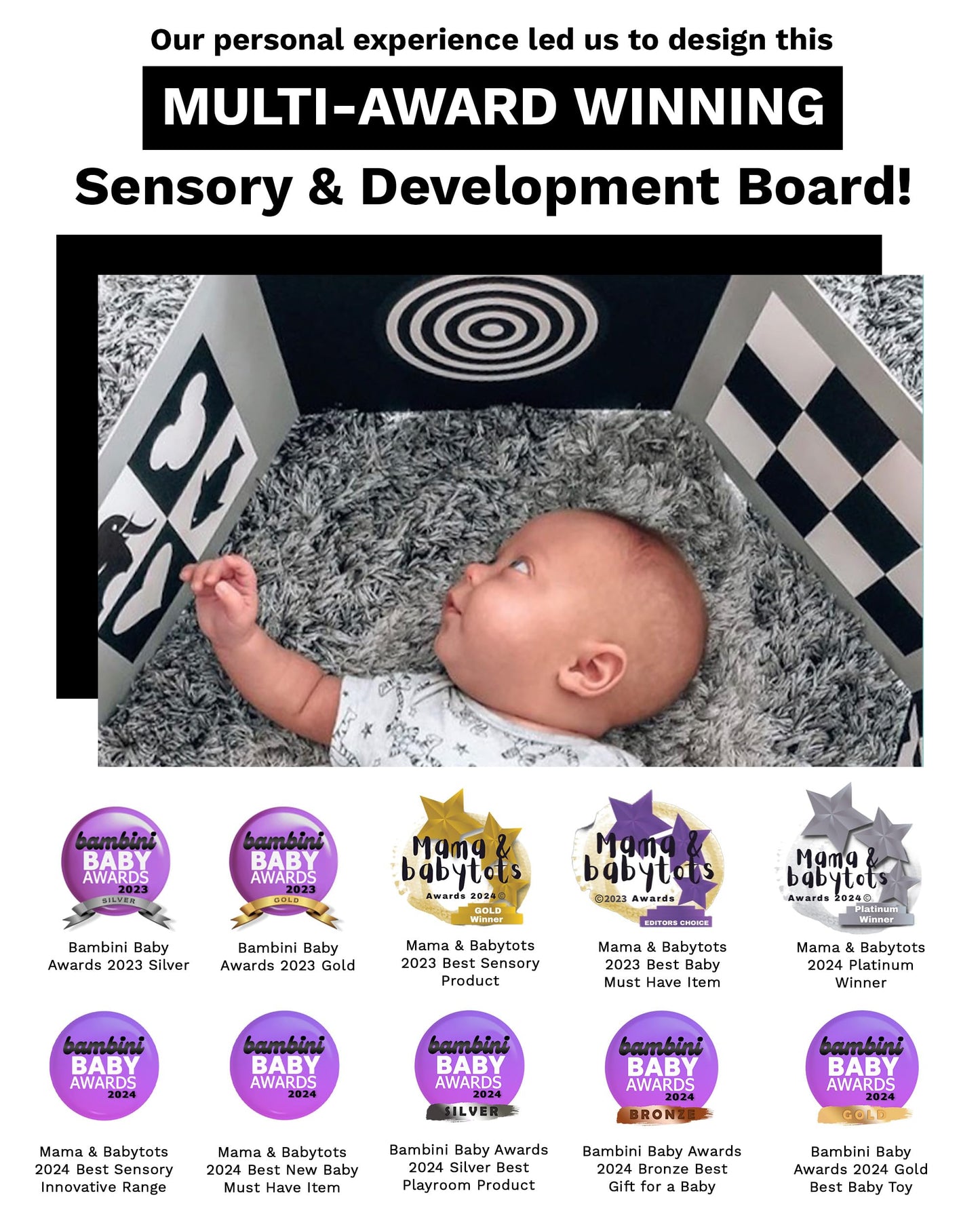 Samuel Sensory Supersized Black & White Sensory Board - 100cm Tummy Time Toy for Babies 0-3 Months, Thick Paper, Model A1