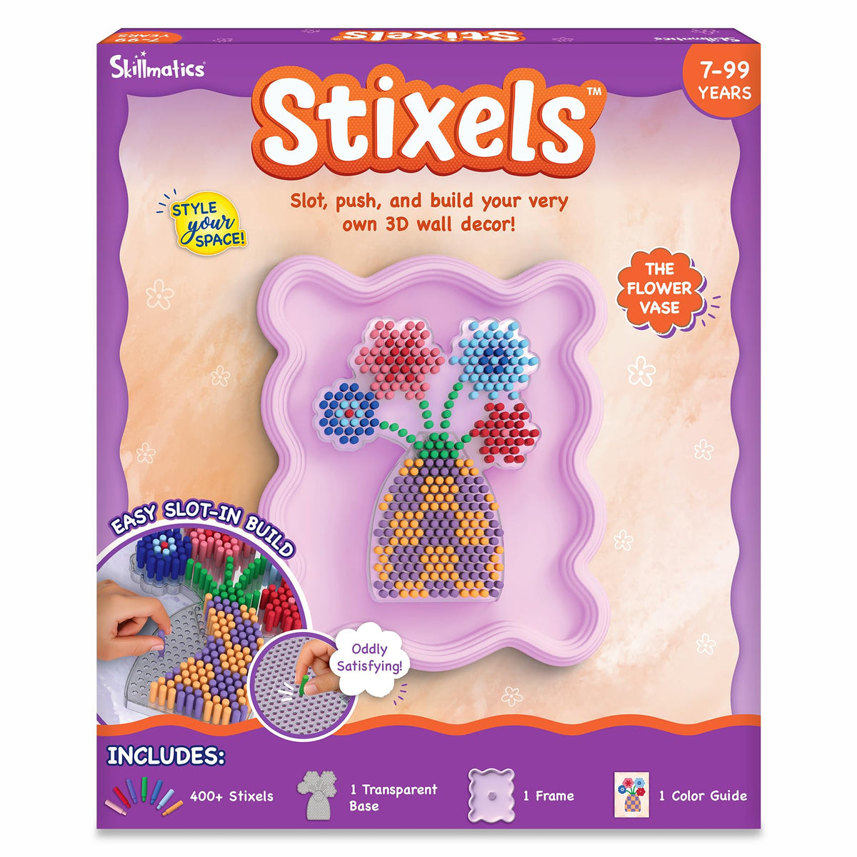 Skillmatics Stixels Diy 3D Pixel Art Kit  Flower Vase Wall Decor