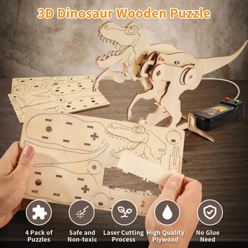 Dinosaur Stem Kits For Kids Ages 6-8-10-12, 4 In 1 Stem Projects, Wood Building Toys For Boys Age 8-12, Build It Yourself Woodwo