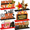 6 Pcs Movie Night Party Decorations Movie Wooden Table Centerpiece Ticket Star Video Popcorn Table Sign Tabletop Decor for Birth