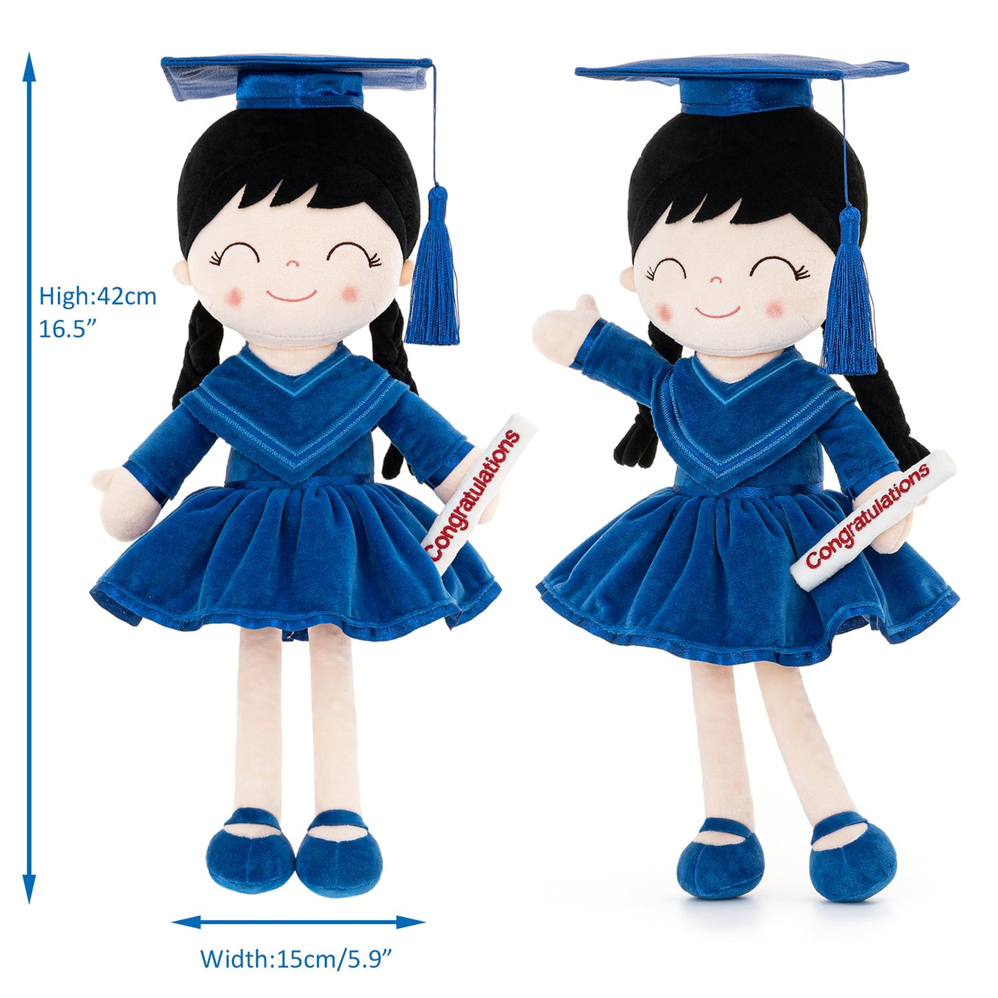 Gloveleya Baby Girl Gifts Graduation Plush Girls Dolls Congratulation Gift For Kindergarten Royal Blue 16 Inch