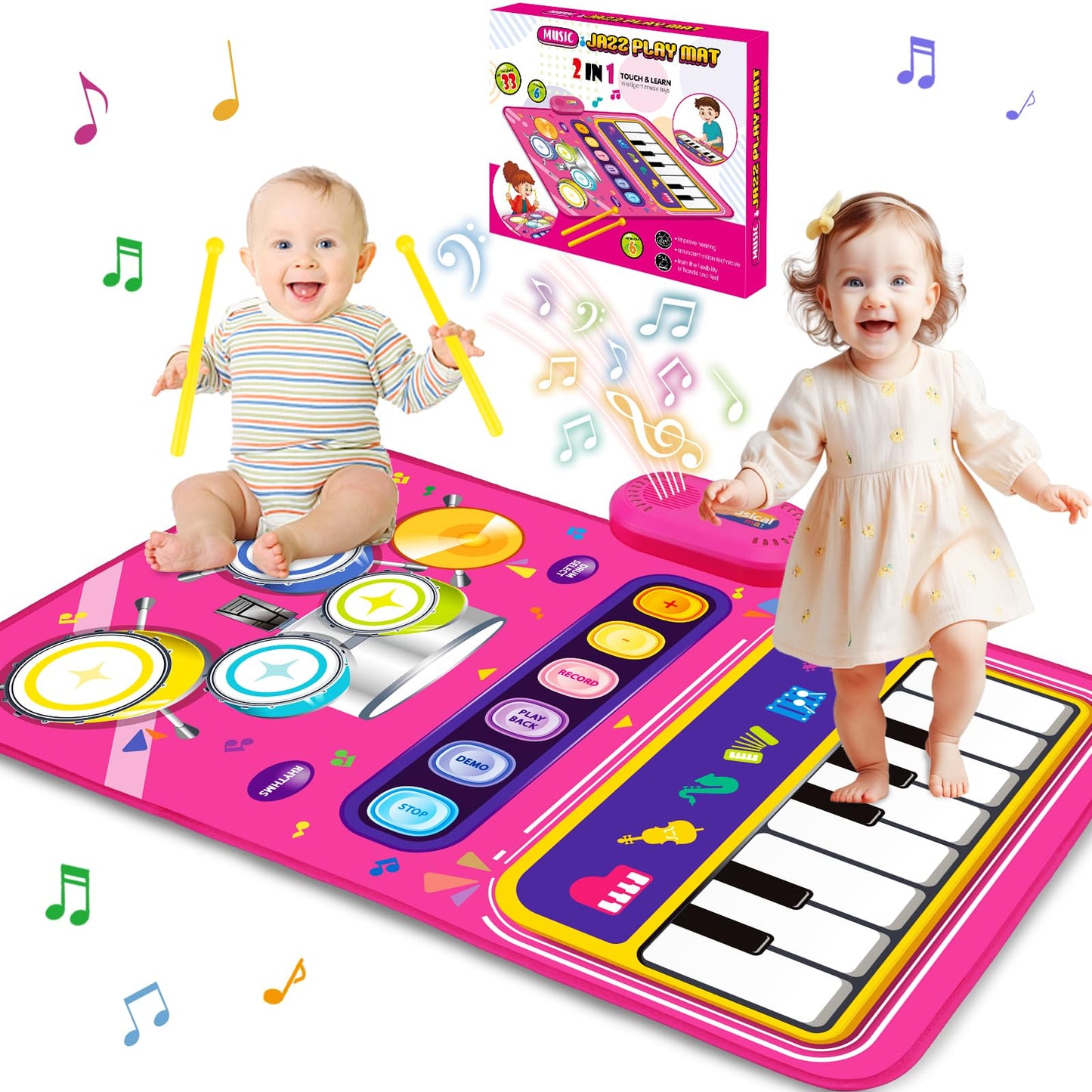 Toys For 1 Year Old Girl Gifts: Baby Piano Mat Toddler Toys Age 1-2 - 2 In 1 Piano Drum Babies Music Mat - Infant Musical Toy 12-18 Months Babies Birthday Easter Gifts For 1 2 3 Year Old Boys Girls