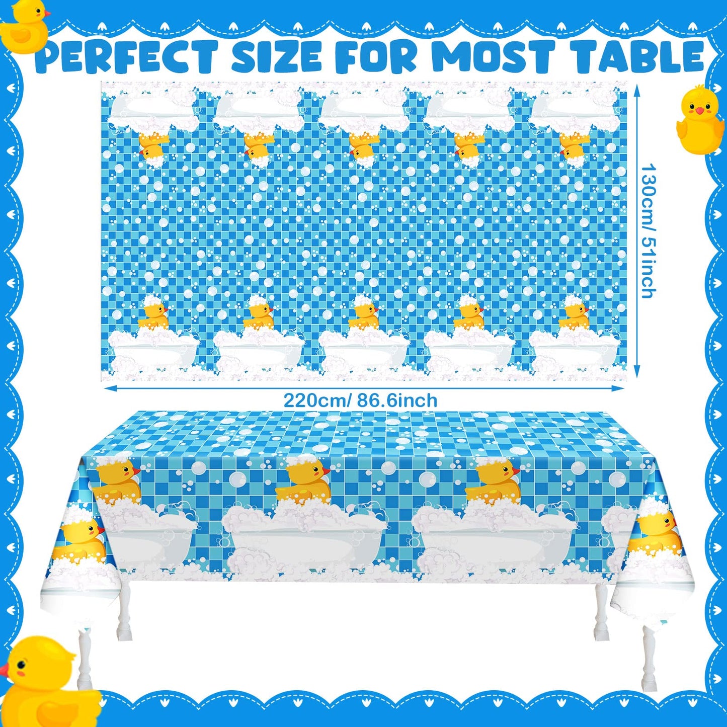 Oudain 3 Pcs Yellow Duck Tablecloth Cute Bubble Rubber Ducky Table Cover Disposable Duck Birthday Decorations Plastic Duck Table