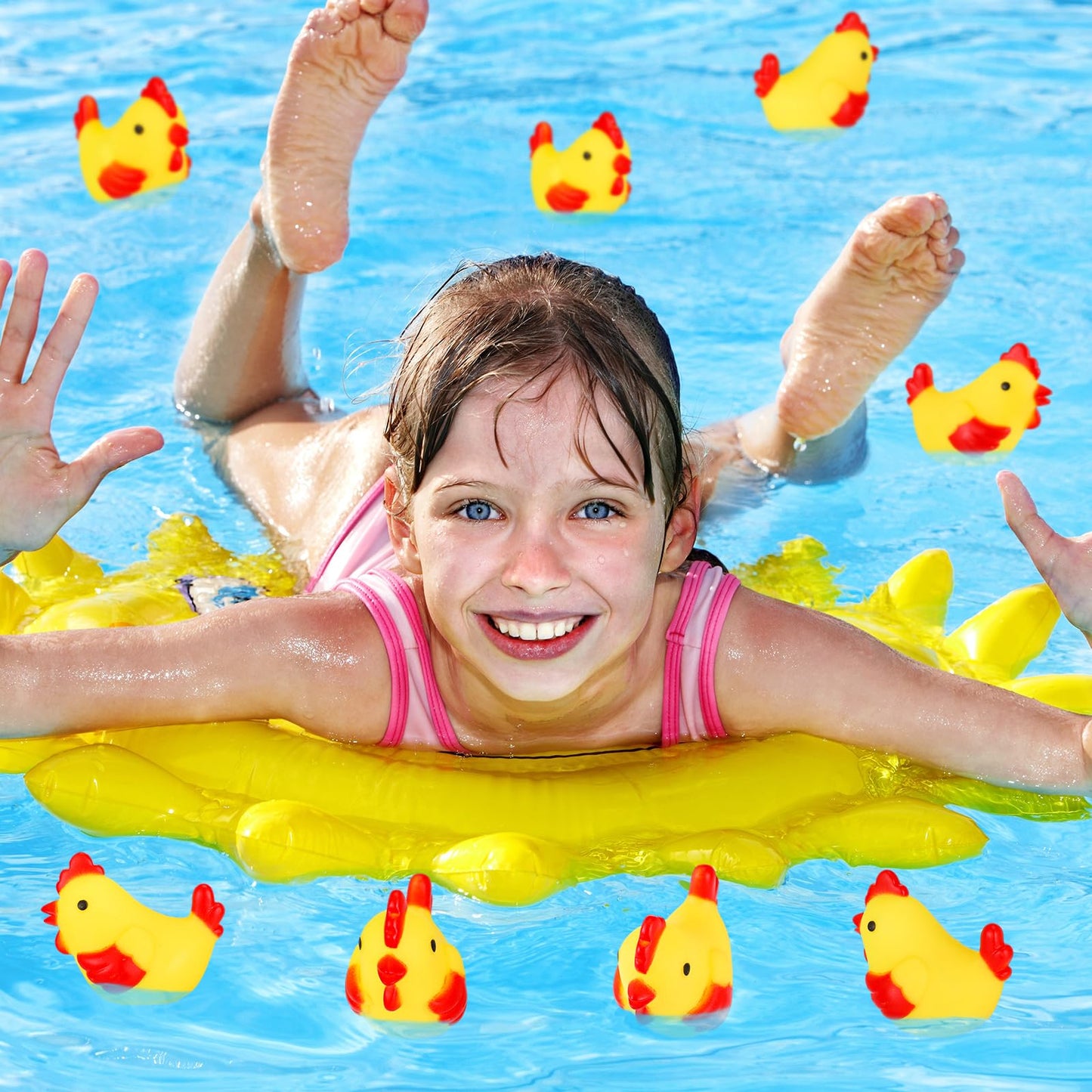 Silipull 100 Pcs Yellow Rubber Chicken Squeak Mini Rubber Chicks Squeezable Squeaky Toy Chicken Noisemaker For Shower Bath Birth