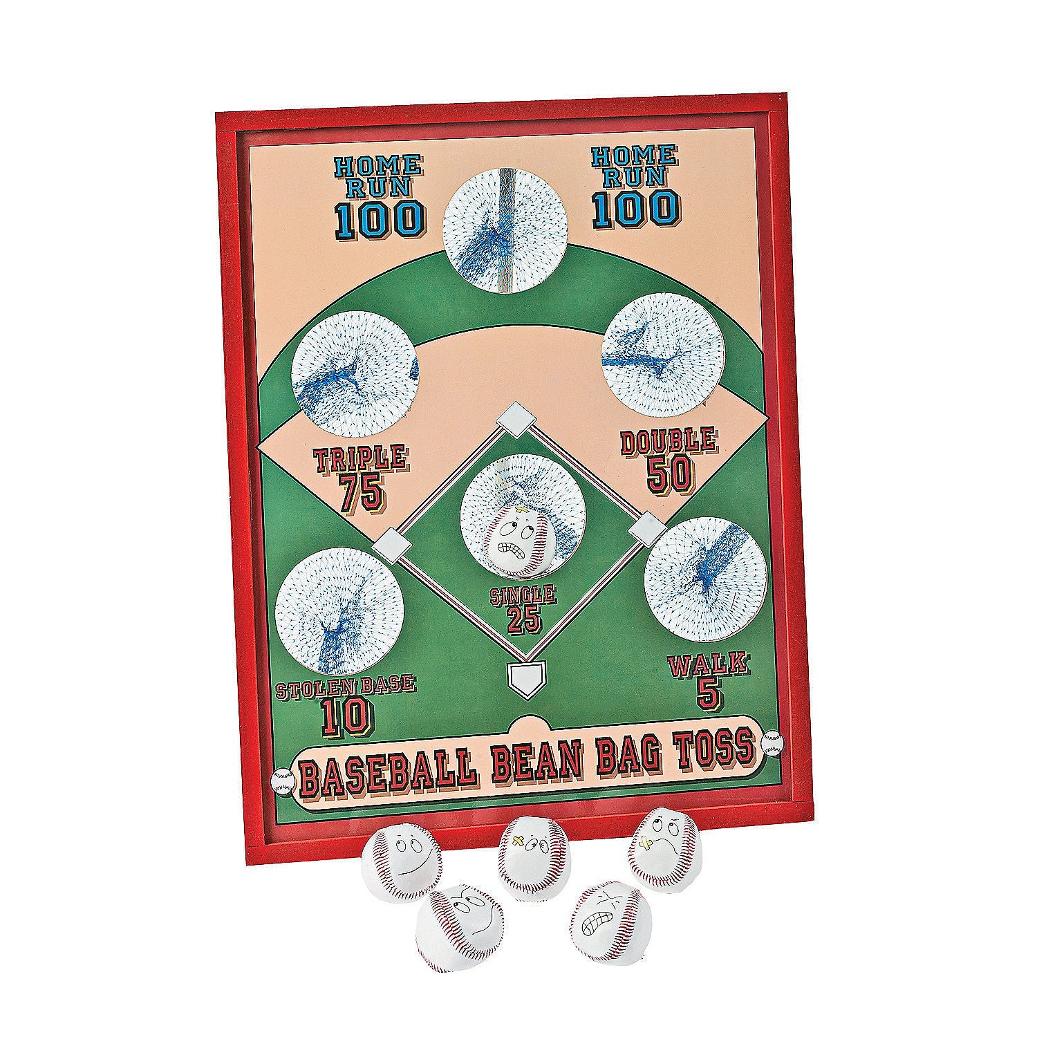 Baseball Bean Bag Toss Game - Wood Game Board With 5 Bean Bags - Birthday Party Game