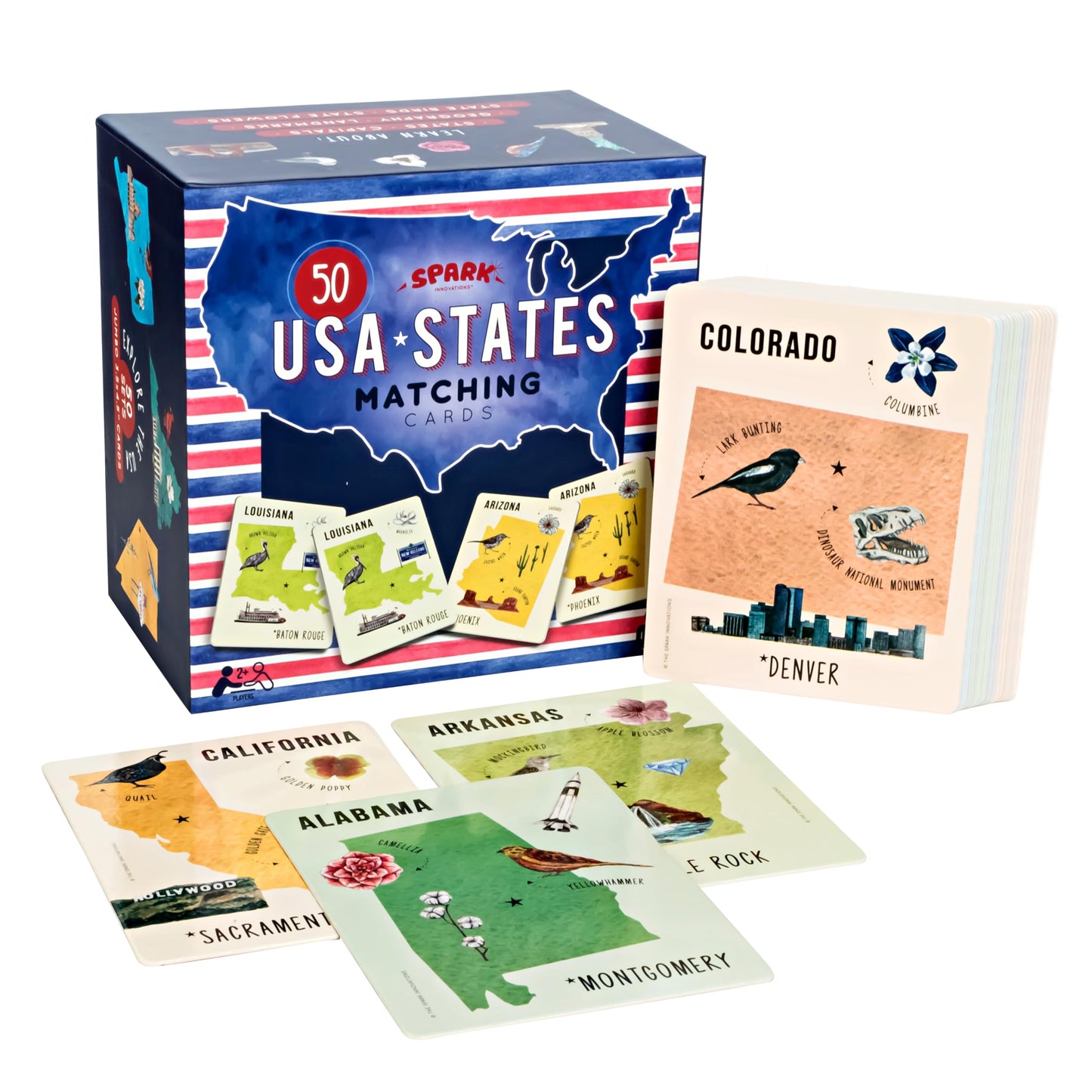 SPARK INNOVATIONS USA States Matching Card Games  Educational Kids Games  Learn States and Capitals  Homeschool Supplies  Classroom Must Have  Kids Toys
