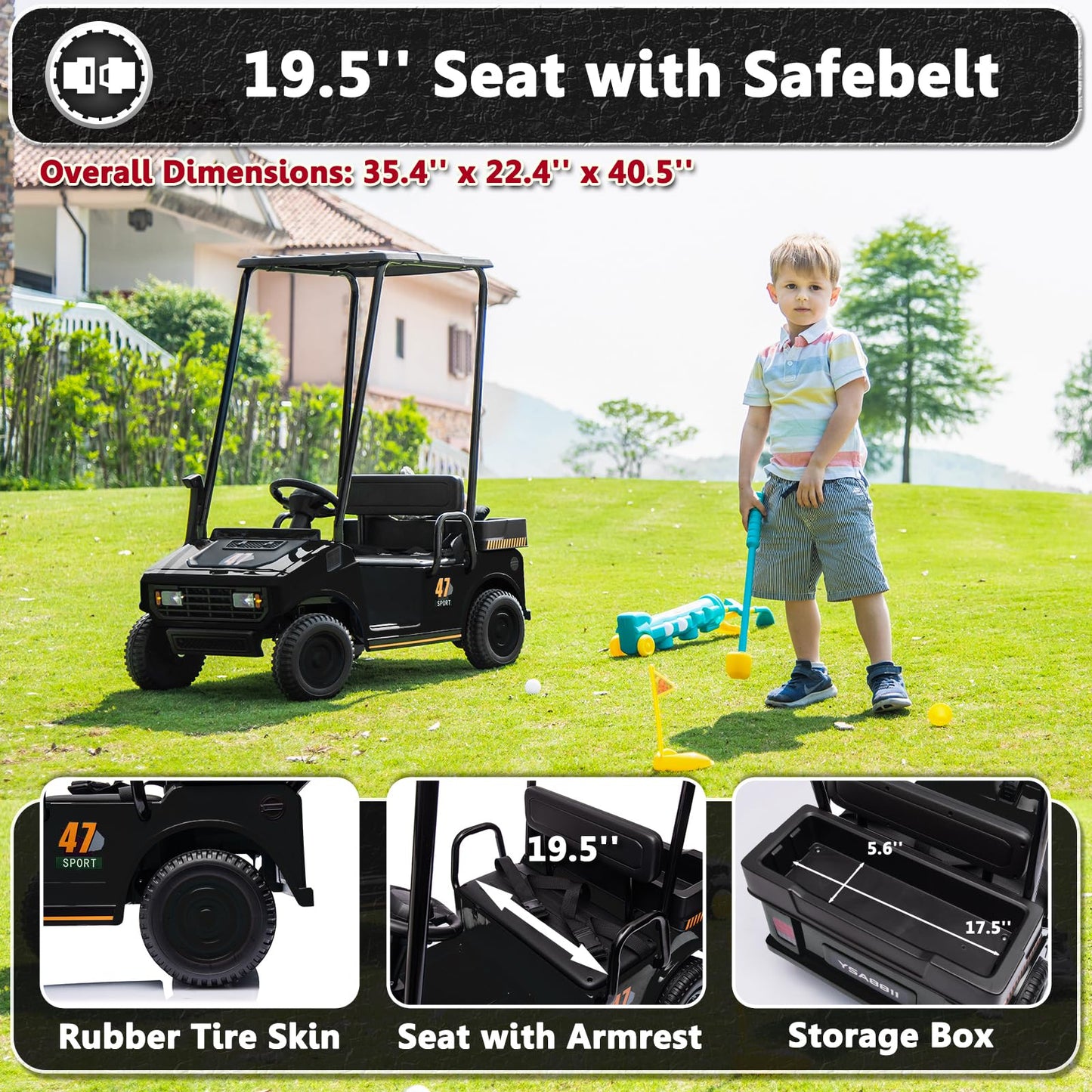 Karbost 12V 7Ah Golf Cart For Kids Boys Girls, Battery Powered Ride On Toys With Parent Remote Control, 2 Seater Ride On Golf Ca