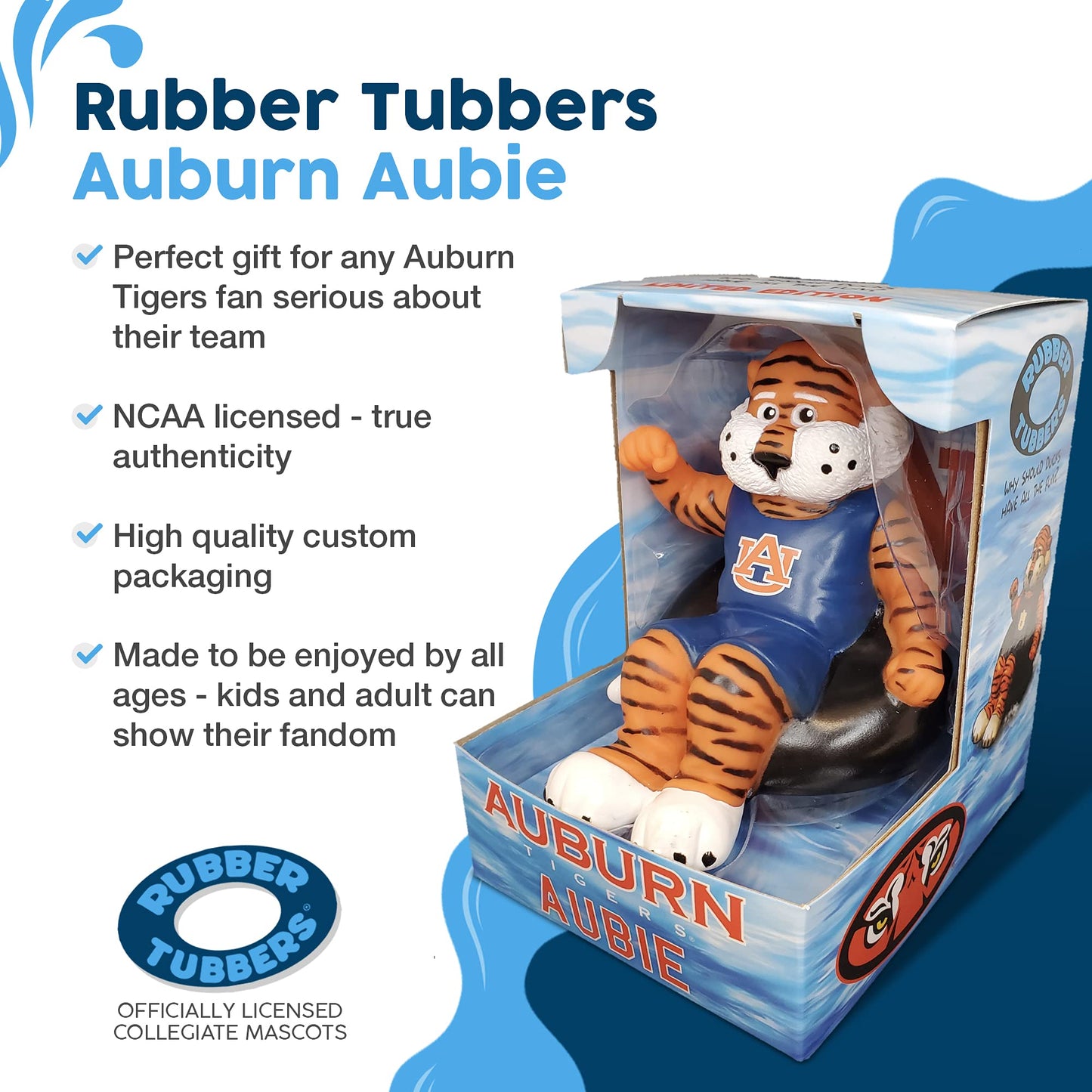 Rubber Tubbers Auburn Tigers (Aubie) Collegiate Bathtub Toys - Officially Licensed NCAA Team Mascots, Authentic Sports Memorabil