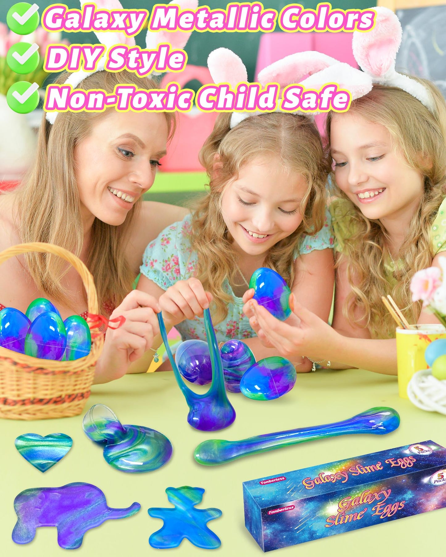 Tonberless 5 Pack Slime Filled Eggs Toys, Prefilled Easter Eggs Basket Stuffers for Teens Kids, Easter Egg Fillers Gifts Party F