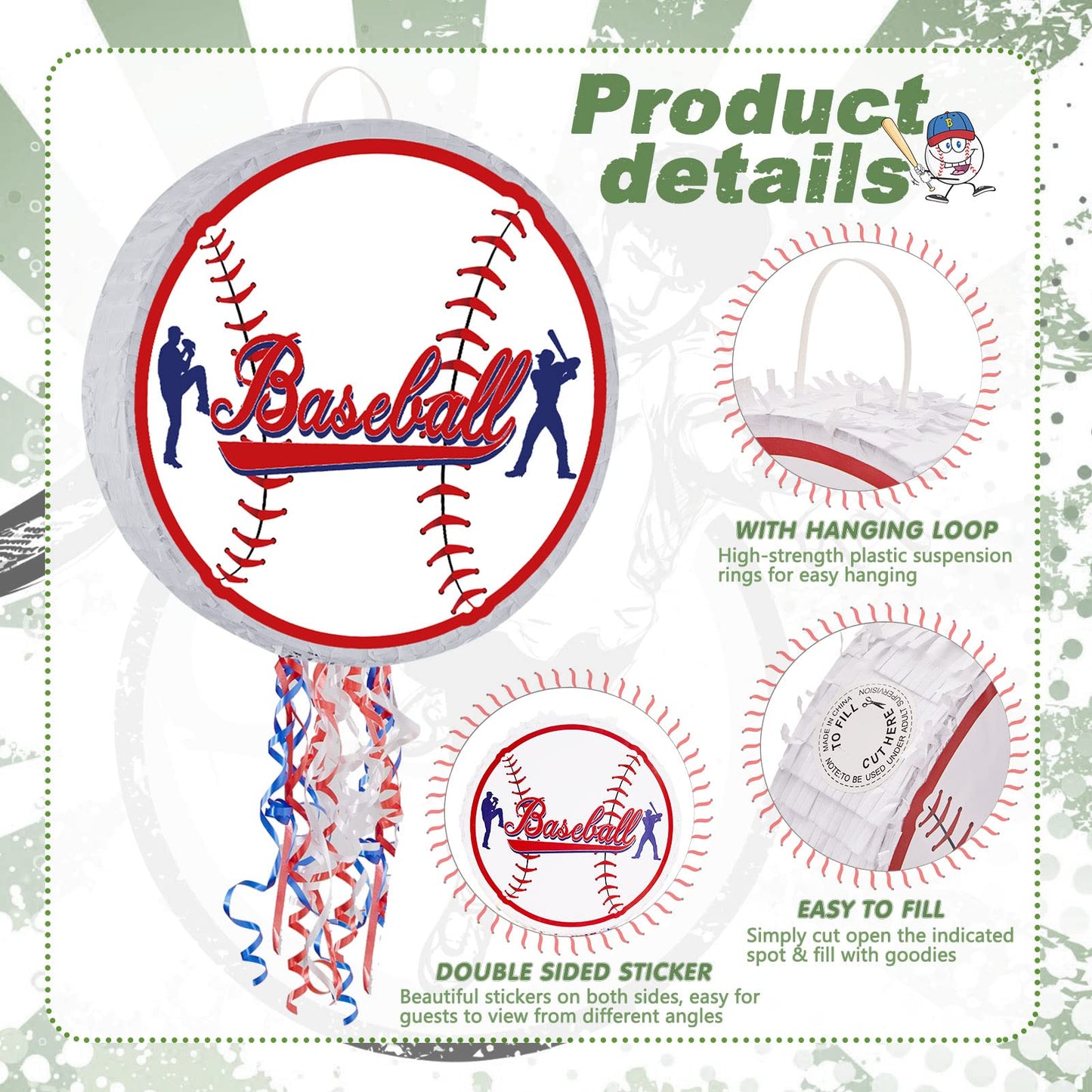 Baseball Piata for Birthday Party Softball Piata with Stick, Blindfold, Confetti for Adults Birthday Baby Shower Sports Party Su