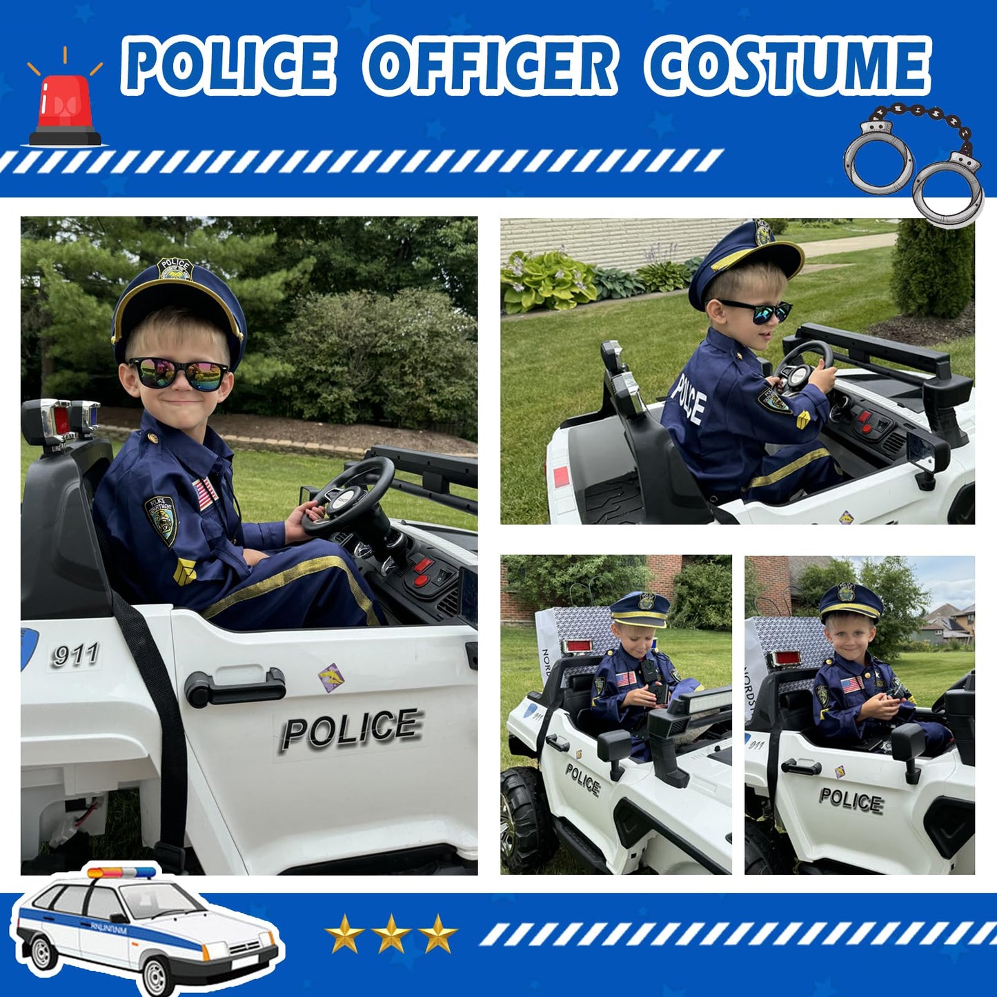 Qivbicy Police Costume for Kids - 11PCS Police Uniform Set, Navy Blue, S: 3-5Y, Nylon Material, Ideal for Role Play and Halloween