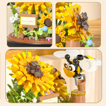 Hi-Reeke Sunflower Bee Bouquet Building Block Set, Micro Mini Botanical Building Toy For Women -548 Pcs