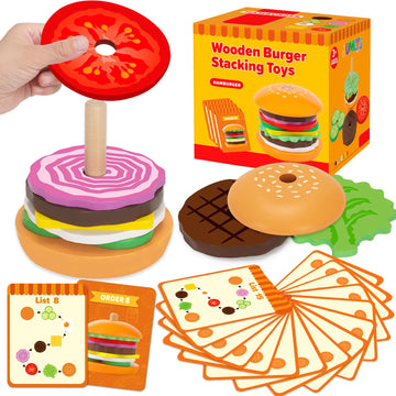 Jumlys Montessori Toys For 2, 3, 4, 5, Year Old, Wooden Burger Stacking Toys, Fine Motor Toys For Kids Boys Girls, Ideal Prescho