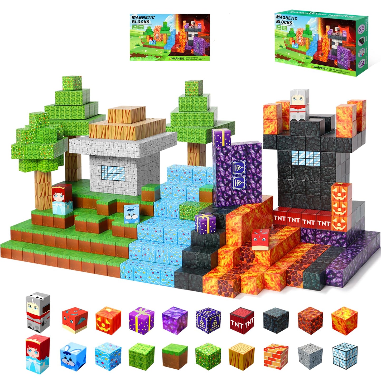 Nvdilo 100Pcs Magnetic Blocks -Adventure At Sea World Blocks Set - Magnetic Cubes Building Blocks Toys For Halloween Christmas B