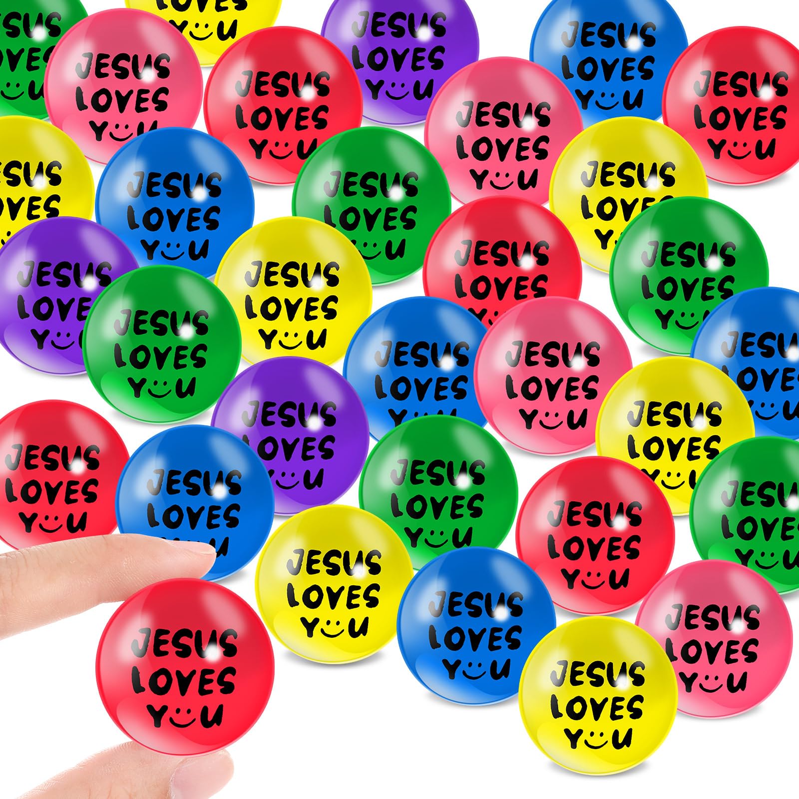 Syhood 50 Pcs Jesus Loves You Bouncy Balls Bulk Christmas Christian Party Favors 1.25 Bouncing Stress Balls Small Rubber Balls f