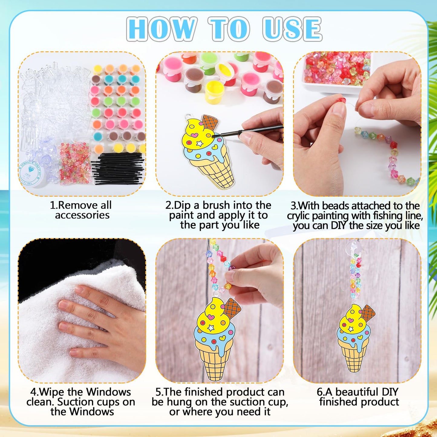 Yaomiao 30 Sets Summer Suncatchers Window Art Drawing Kits DIY Ice Cream Sun Catcher Crafts Bulk Paint Your Own Window Hanging O