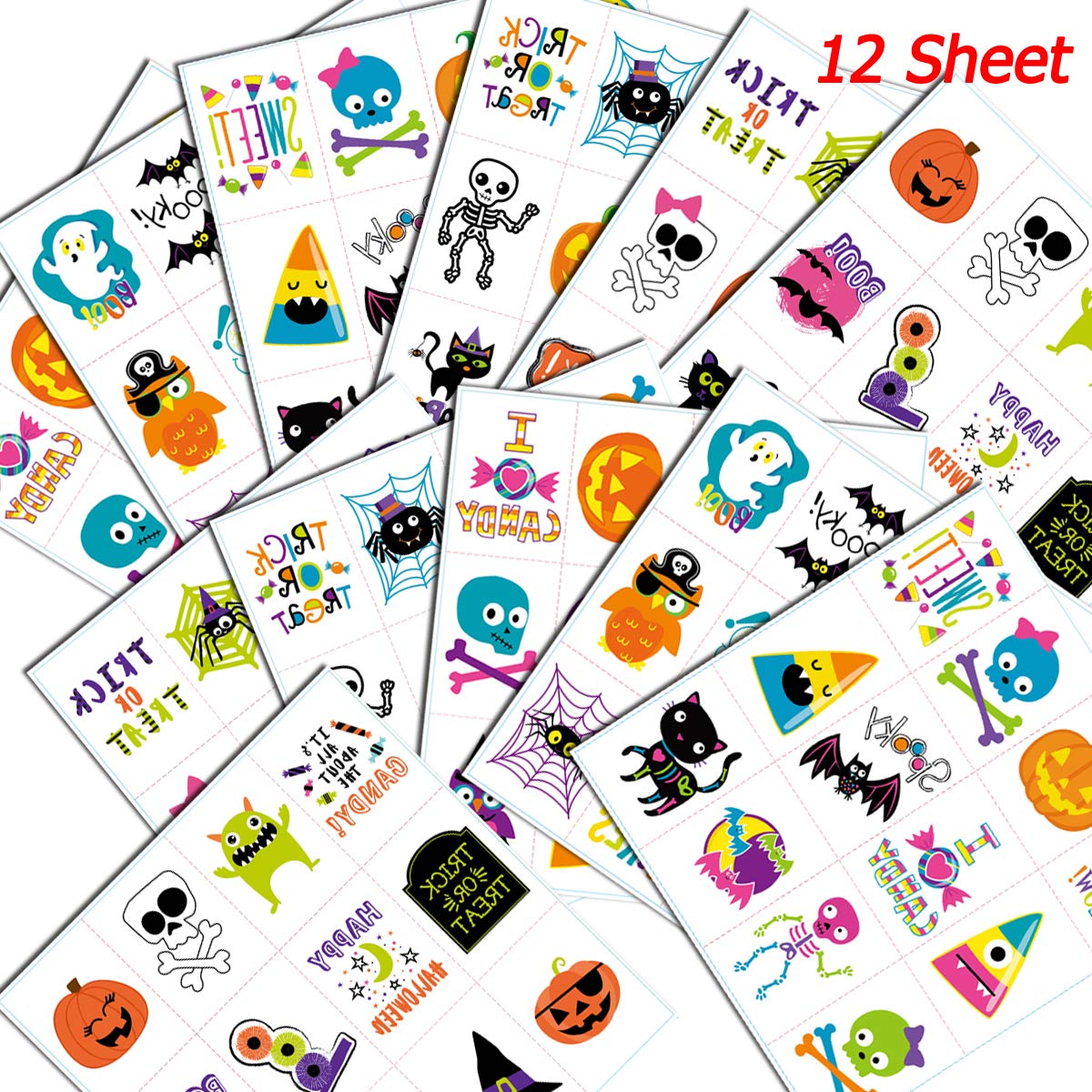 144 Pcs Halloween Temporary Tattoos, Waterproof Pumpkin Tattoos Stickers For Kids Children Party Favors, 72 Patterns Multicolor