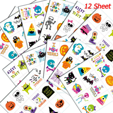 144 Pcs Halloween Temporary Tattoos, Waterproof Pumpkin Tattoos Stickers For Kids Children Party Favors, 72 Patterns Multicolor