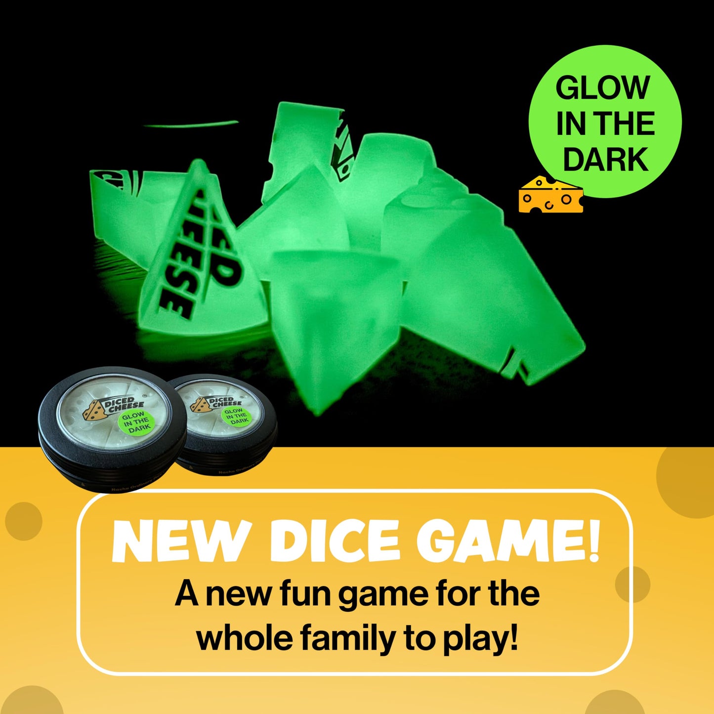 Diced Cheese Glow-in-the-Dark Dice Game - Fun for Ages 15+ - 1 Pack - No Math or Scorecards Needed