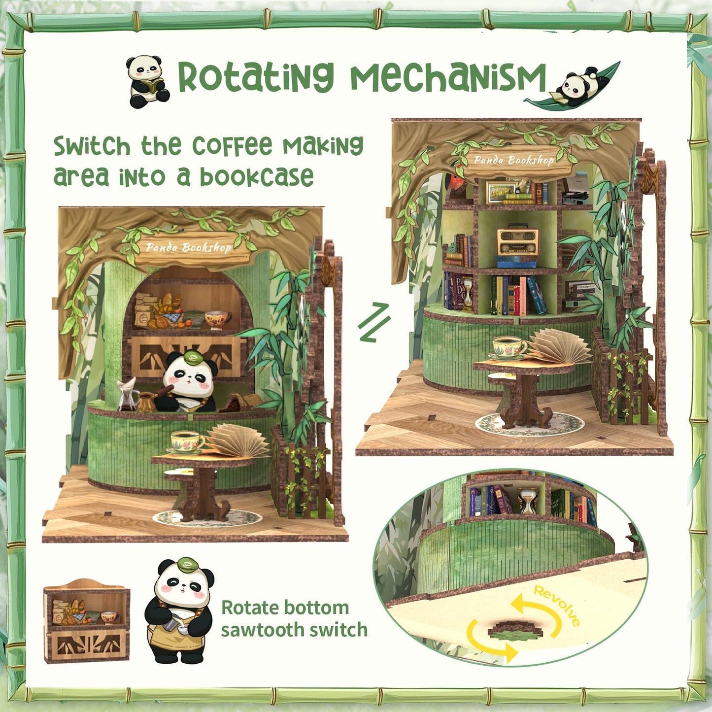 CUTEBEE Book Nook Kit - DIY Miniature House Dollhouse Kit for mature-themed and Teens  Booknook Bookshelf Decor Alley Model Build with LED Light  Gifts for Family and Friends (Panda Bookshop)