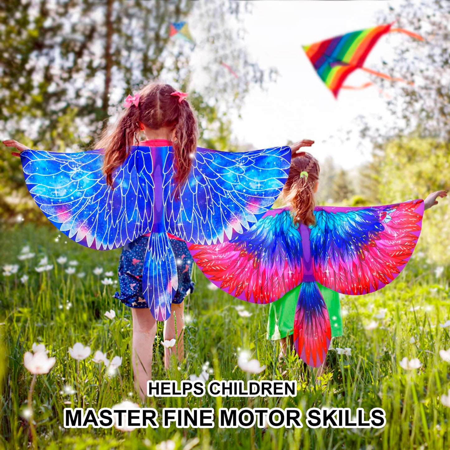 Irolewin Bird-Wings-Costume For Kids And Headband, Eagle-Parrot Dress-Up-Wings For Girls Boys Halloween-Party Favors (Star)