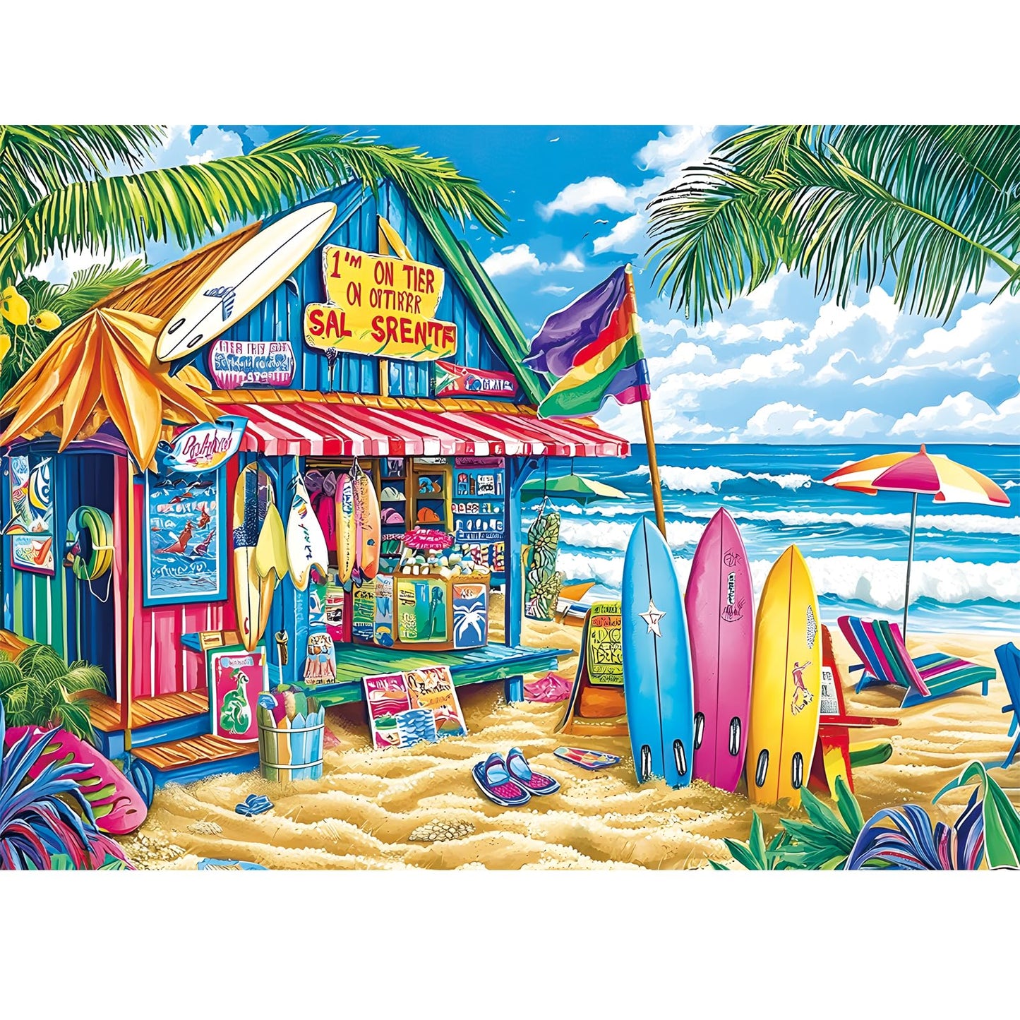 500 Piece Puzzles for Adults,Beach Surf Shack Puzzle,Recycled Cardboard Summer Jigsaw Puzzles 500 Pieces for Kids,Challenging Fa