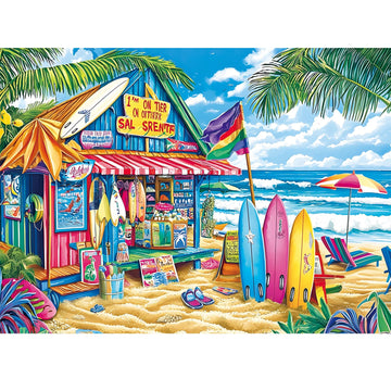 500 Piece Puzzles for Adults,Beach Surf Shack Puzzle,Recycled Cardboard Summer Jigsaw Puzzles 500 Pieces for Kids,Challenging Fa