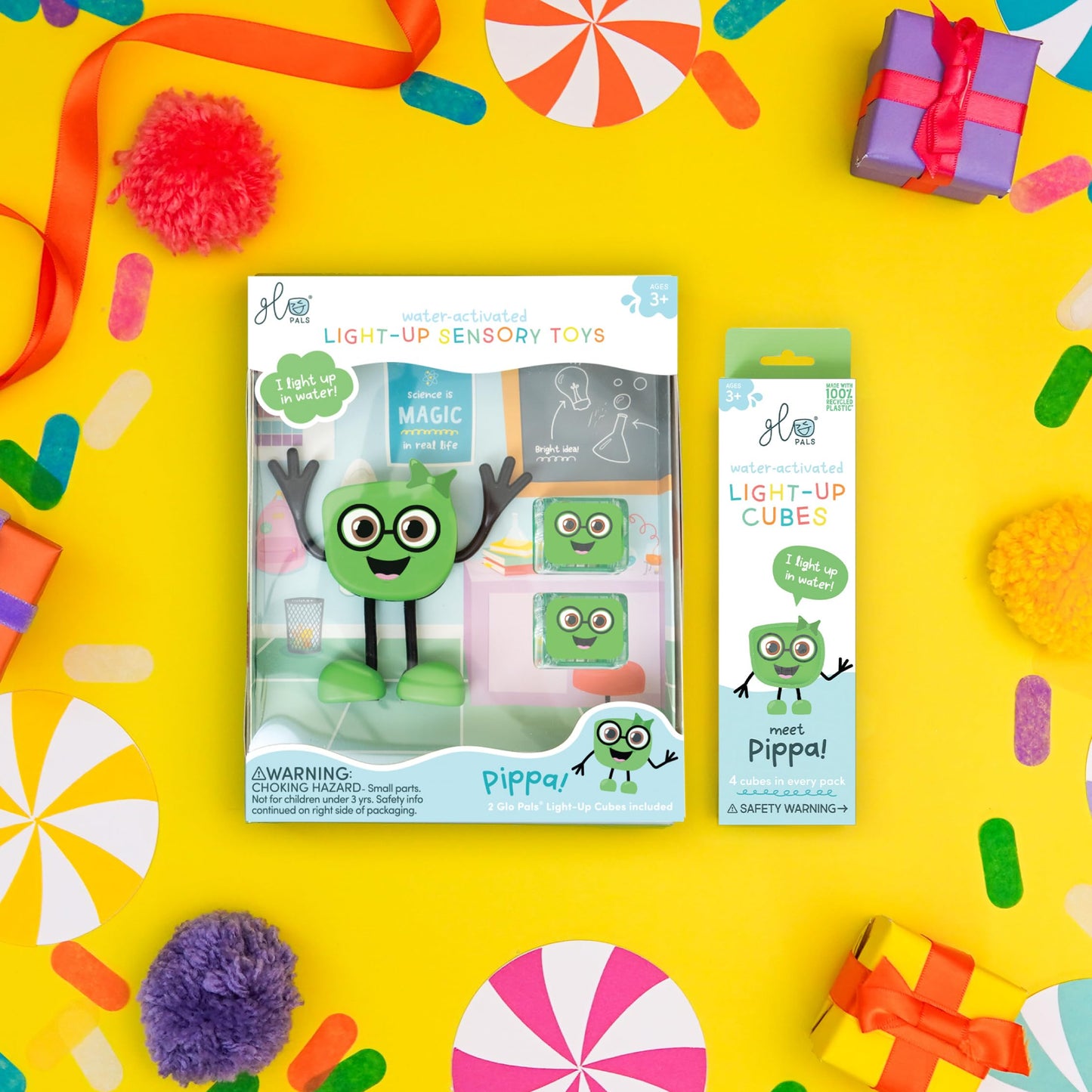 New Glo Pals Pippa Water-Activated Bath Toy With 6 Reusable Light-Up Cubes For Sensory Play