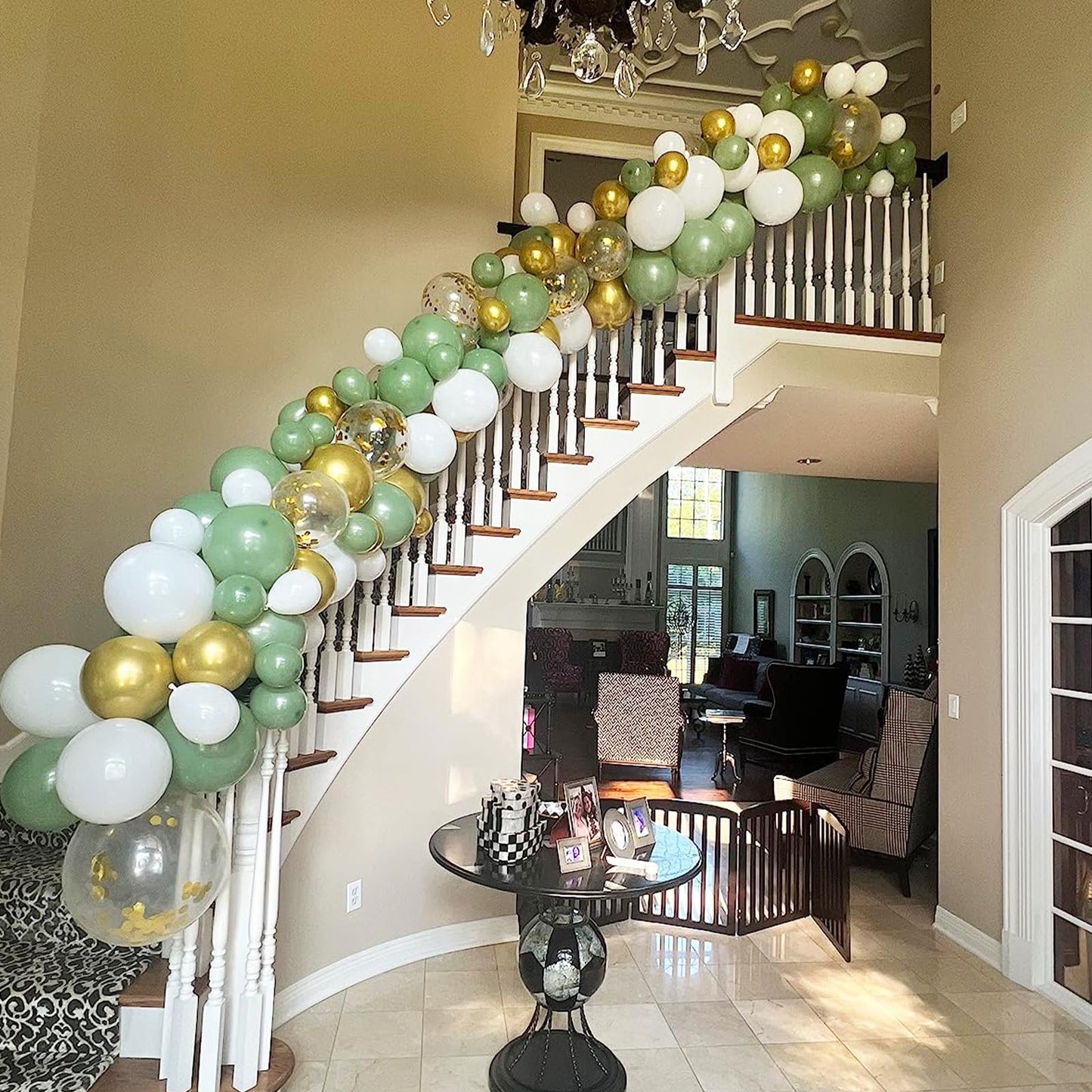 Sage Green Gold Balloons, 12 Inch Green White Metallic Gold Balloons, Green Sand White Balloons Gold Confetti Latex Balloons For