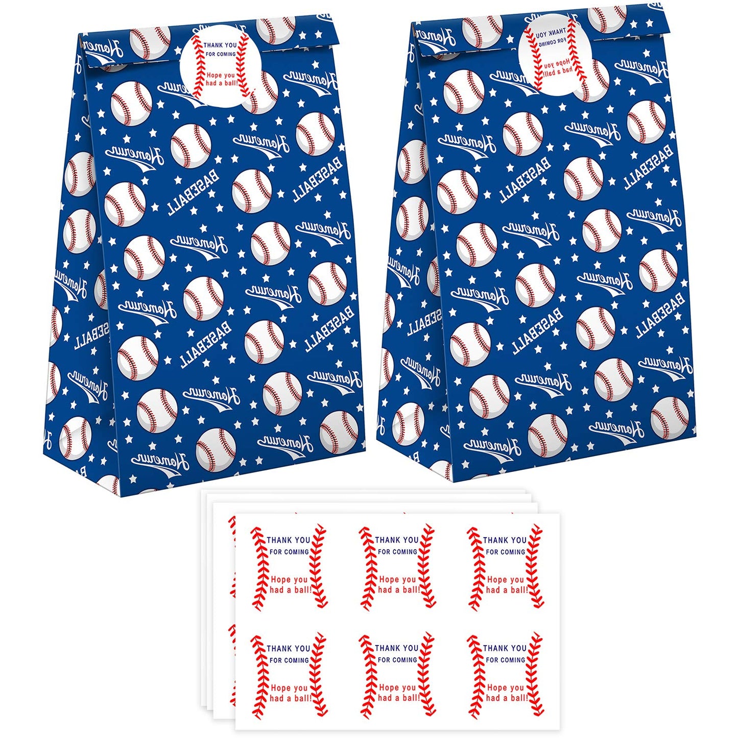 Sampartyshop 24 Pack Baseball Party Candy Favor Bags With Stickers, Baseball Goodie Gift Treat Bags Baseball Themed Birthday Par