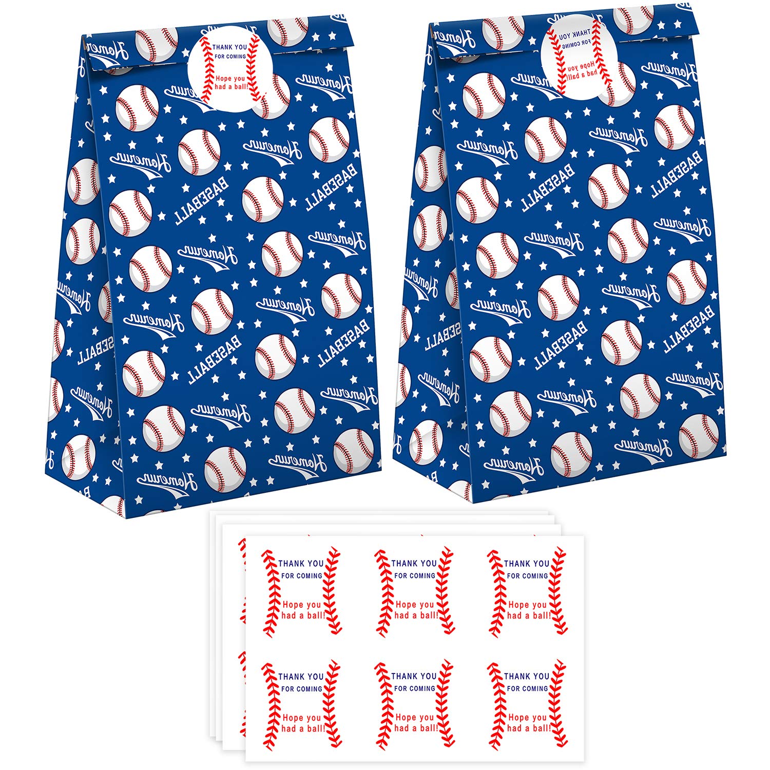 Sampartyshop 24 Pack Baseball Party Candy Favor Bags With Stickers, Baseball Goodie Gift Treat Bags Baseball Themed Birthday Par