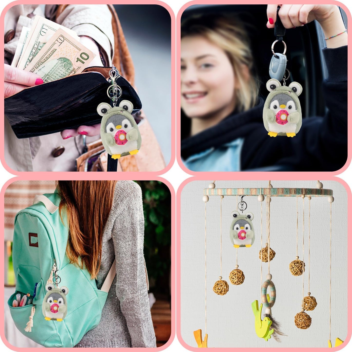 Anboor Small Stuffed Animals Penguin Plush Keychain Cosplay Costume Play Penguin Plush Toy Pendant Handbag Backpack (Frog)