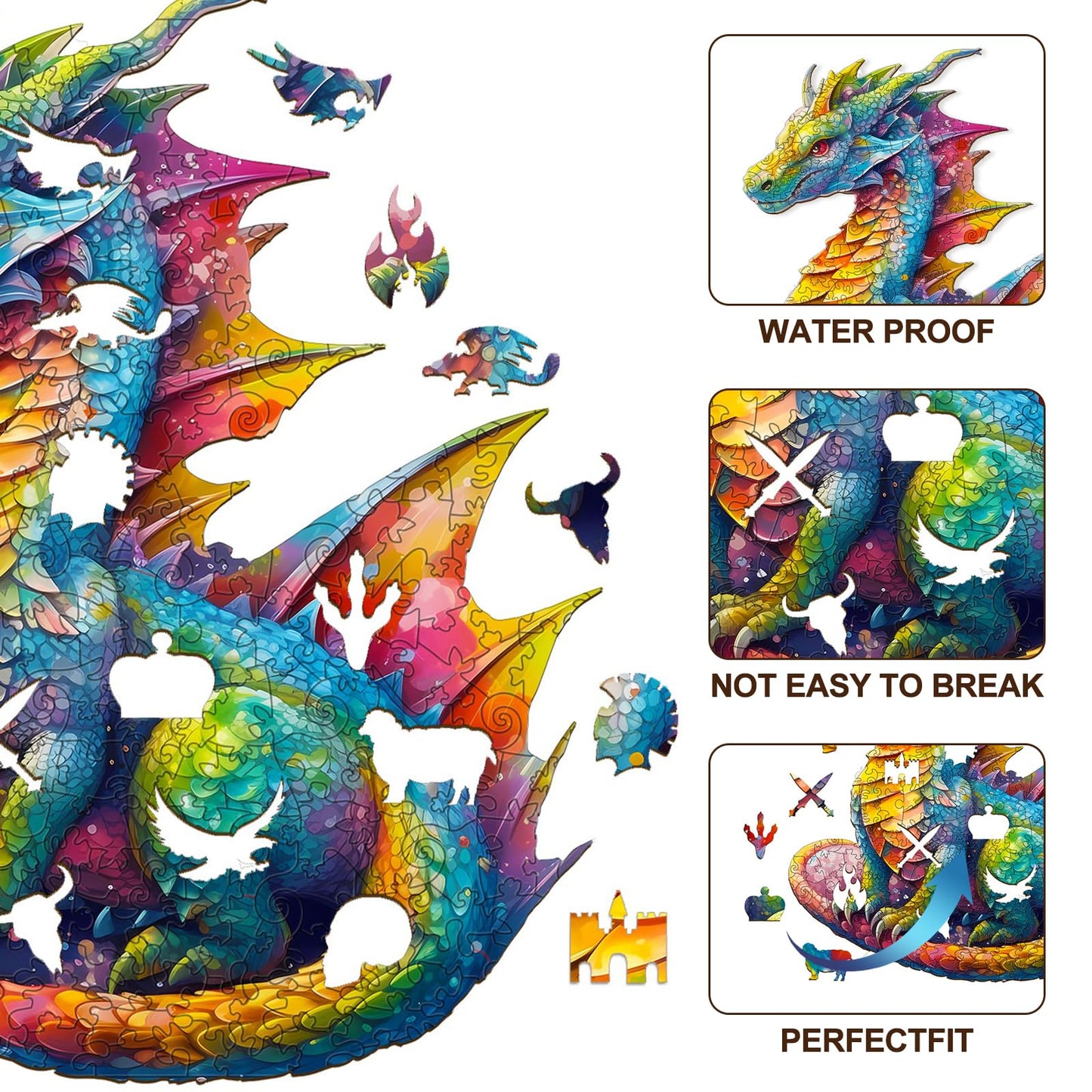 Kaayee Wooden Jigsaw Puzzles-Wooden Puzzle Adult Unique Shape Advanced Dragon Wooden Jigsaw Puzzle For Adult, Family Puzzles 12.
