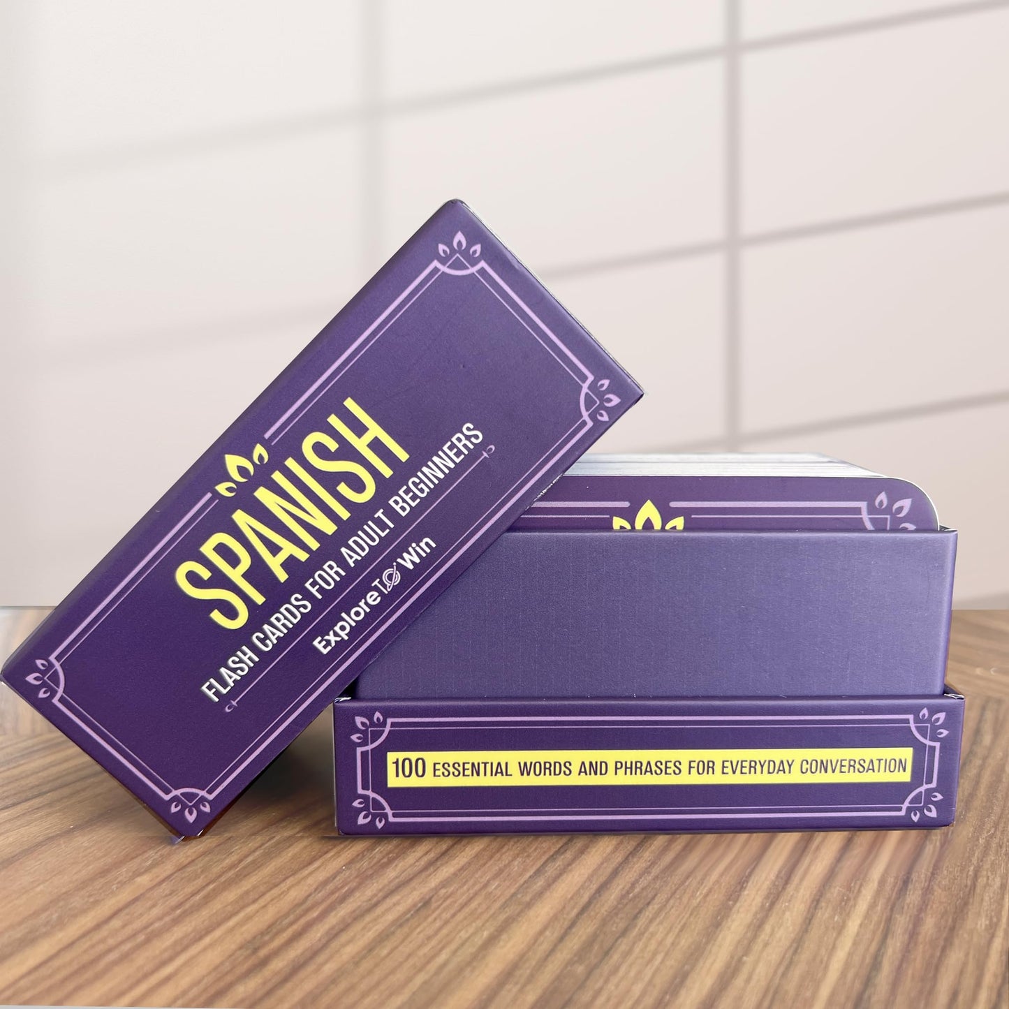 Explore To Win Spanish Flash Cards Set – 100 Cards, Audio & eBook, 4x2.5x2.5 in, Purple, Learn Common Verbs & Phrases