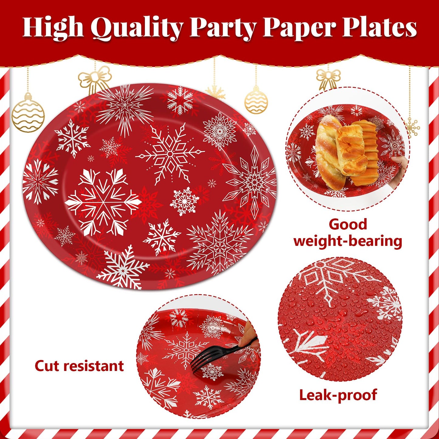 ZOIIWA 50 Pcs Christmas Oval Paper Plates 11 x 9Inch Paper Plates Heavy Duty, Christmas Large Disposable Dinner Serving Platters