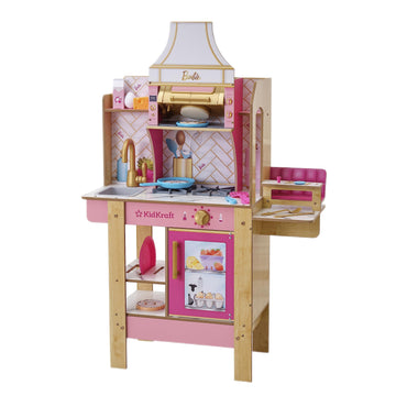Kidkraft Cook With Barbie Wooden Play Kitchen With Lights, Sounds, Water-Reveal Food And 30 Accessories