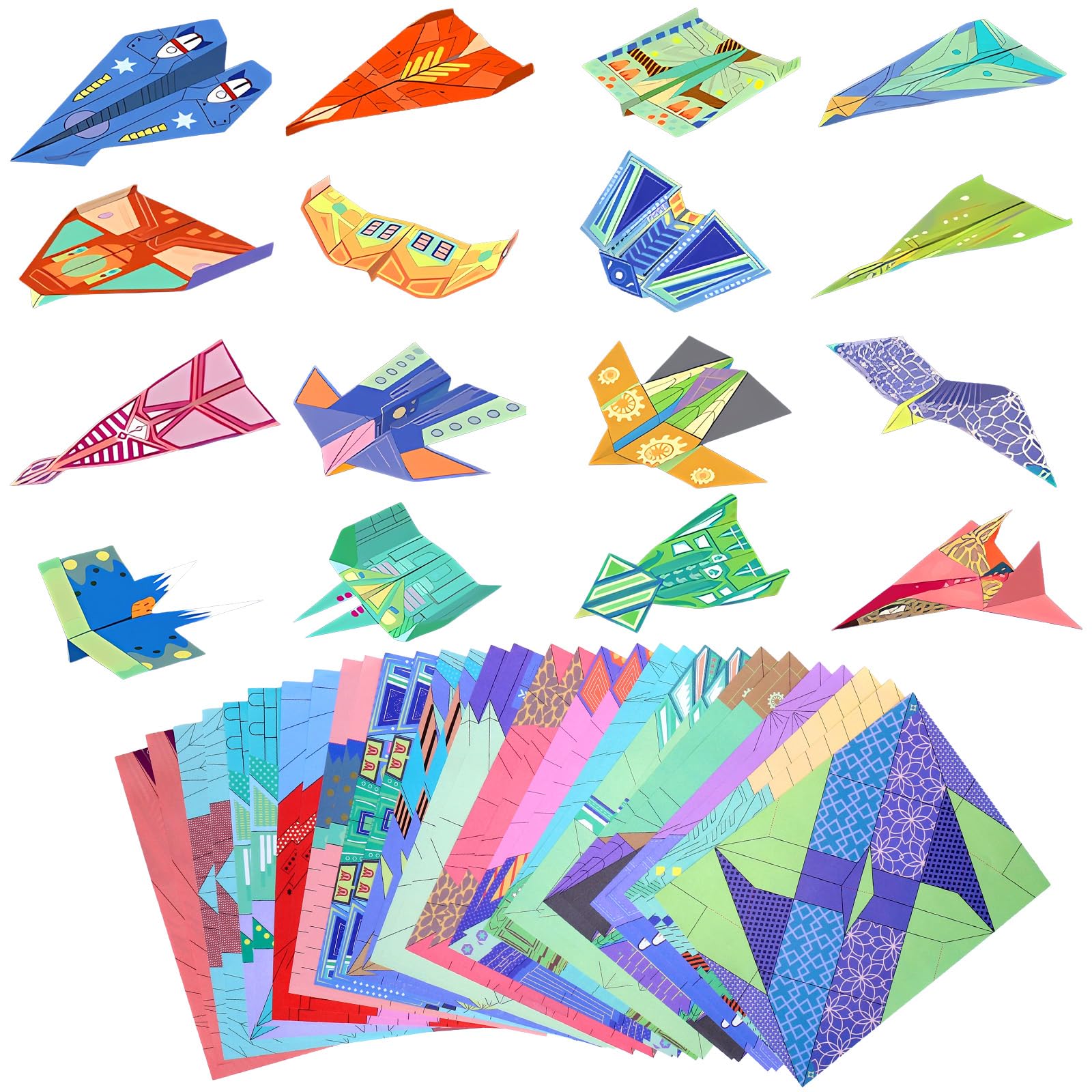 Vodolo Paper Airplane Kits with 16 Classic Designs,32 Sheets Paper Planes Origami Kit for Kids Ages 5-12,Airplane Gifts for Boys