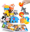 Wooden Animal Puzzles Toys for Toddlers,24 Pcs Farm and Safari Animal Figures,Animal Matching Sorting Stacking Toys for Boys Chi