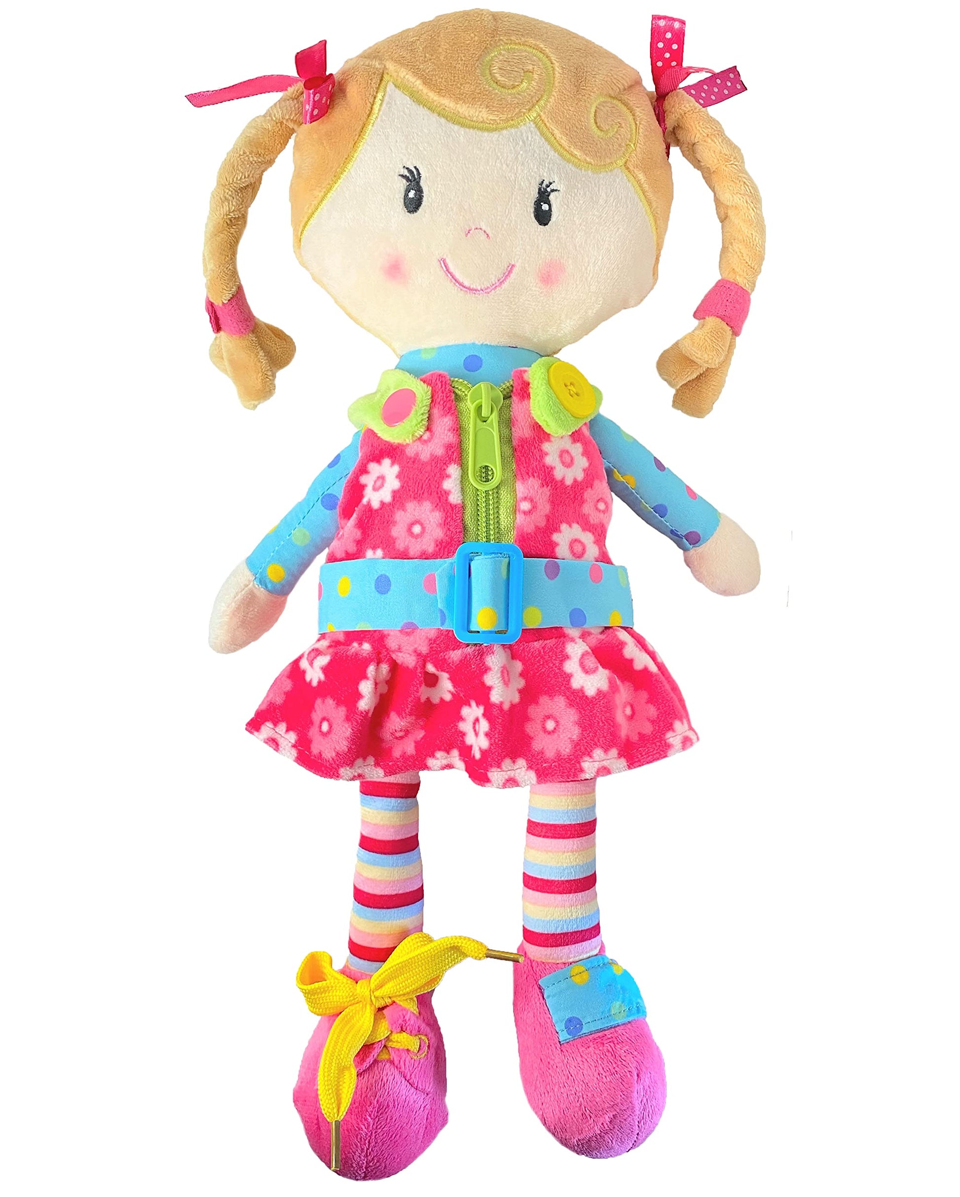 Snuggle Stuffs Sugar Snap Plush Learn to Dress Doll for Toddlers - 15 - Doll for 2 Year Old Girl - Montessori Doll