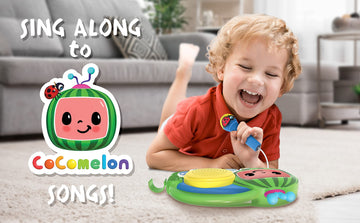 Ekids Auxiliary Cocomelon Toy Singalong Boombox With Microphone For Toddlers, Built-In Music And Flashing Lights, Fans Of Cocomelon Gifts