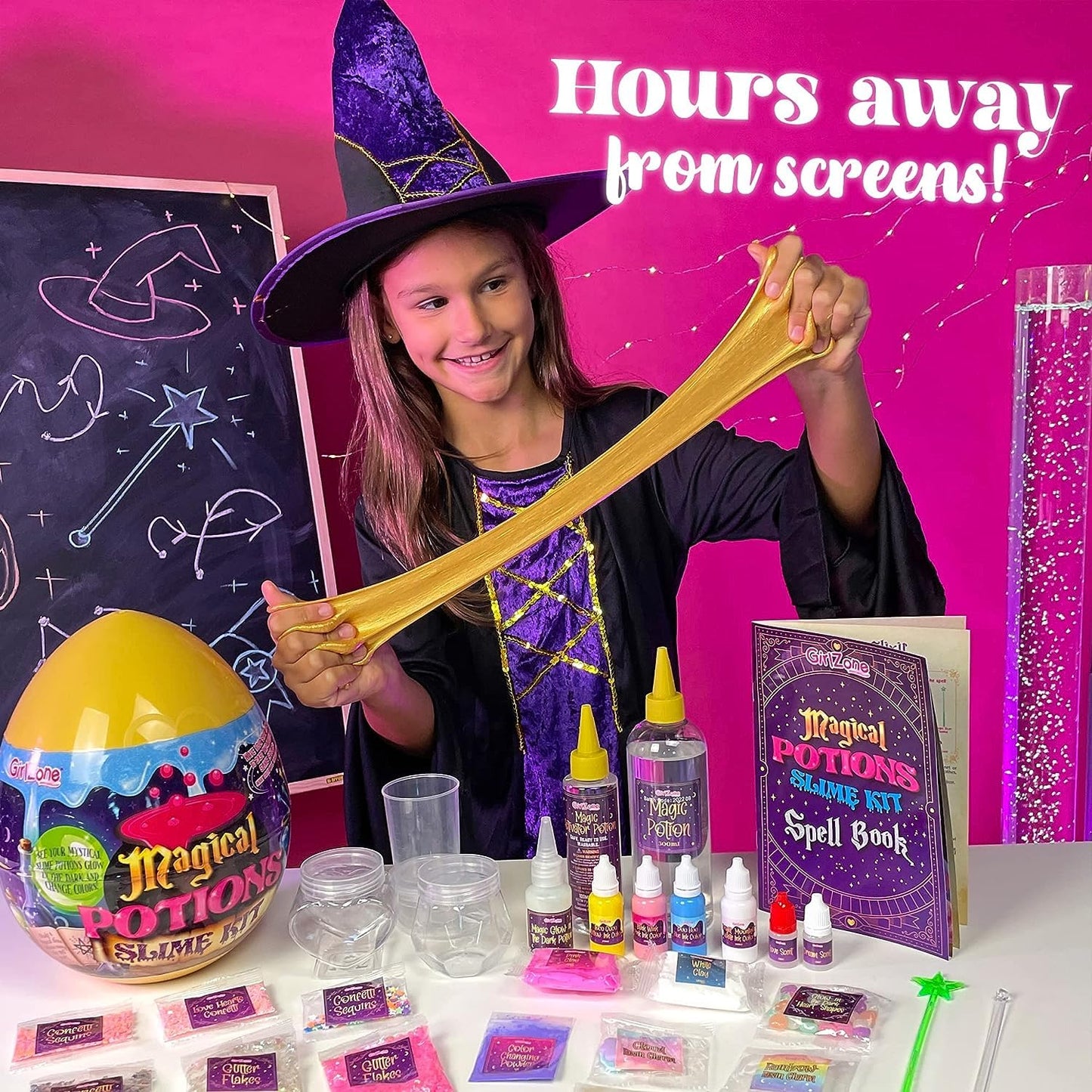 GirlZone Magic Potion Slime Kit - Create 6 Glow in The Dark Slimes, Purple, Model GZMPSK, Fun Gift for Kids Birthdays